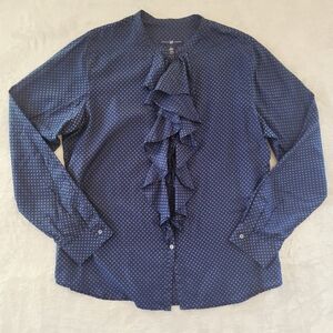GAP Silk And Cotton Blend Ruffle Front Polka Dot Top Large